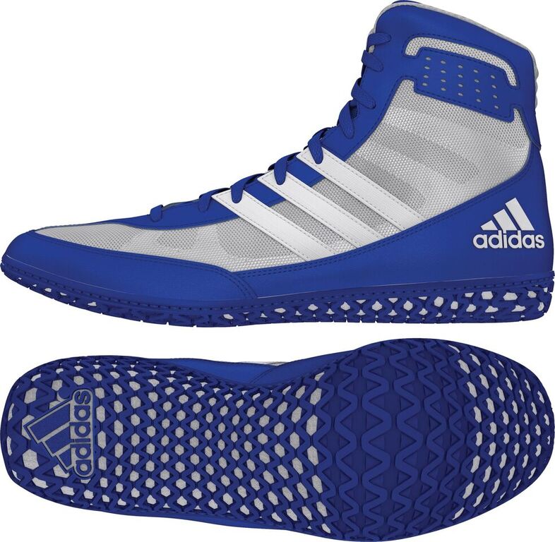 adidas Mat Wizard Wrestling shoe, color: Royal/White/Grey - Click Image to Close