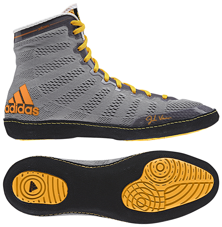 adidas adizero Varner Wrestling Shoes, color: Gry/Blk/Gold - Click Image to Close