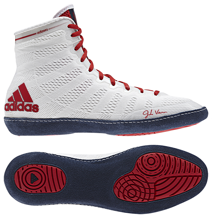 adidas adizero Varner Wrestling Shoes, color: Wht/Navy/Red - Click Image to Close