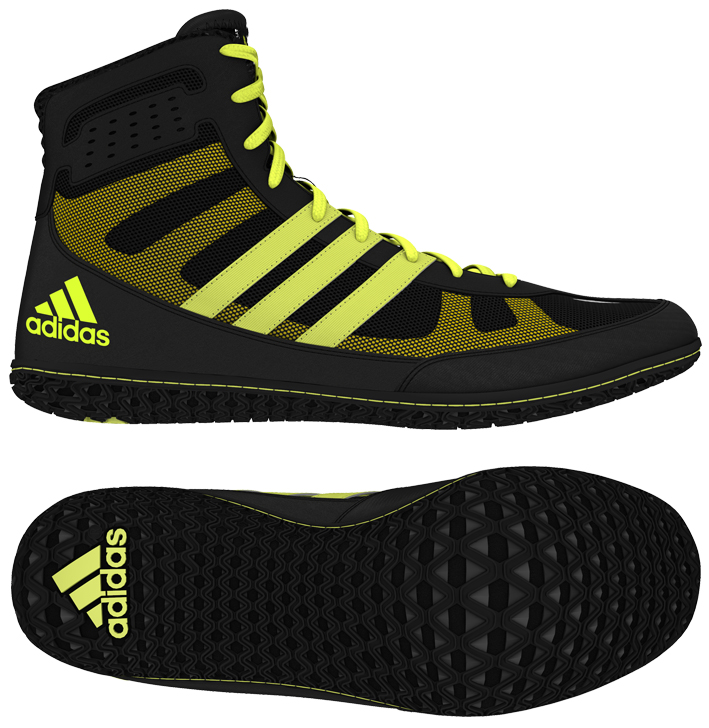 adidas Mat Wizard Wrestling shoe, color: Black/Solar Yellow - Click Image to Close