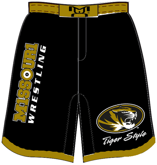 Missouri Wrestling MMA Style Shorts, color: Black/Gold - Click Image to Close