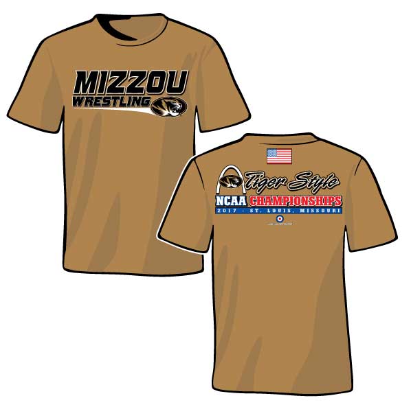 NCAA MIZZOU Wrestling / USA Flag S/S T-Shirt, color: Old Gold - Click Image to Close