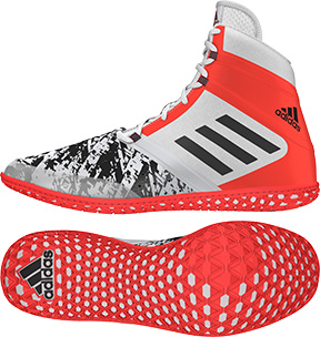 adidas Impact Wrestling Shoes, color: White/Black/Red - Click Image to Close