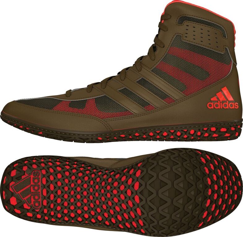 adidas Mat Wizard Wrestling Shoe, color: Olive Green/Orange