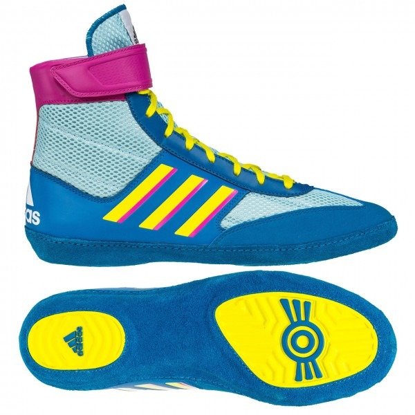 Adidas Combat Speed 5 Wrestling Shoes, color: Aqua/Yellow/Teal - Click Image to Close