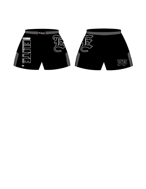 Eierman Elite Wrestling MMA Style Shorts, color: Black/Grey - Click Image to Close