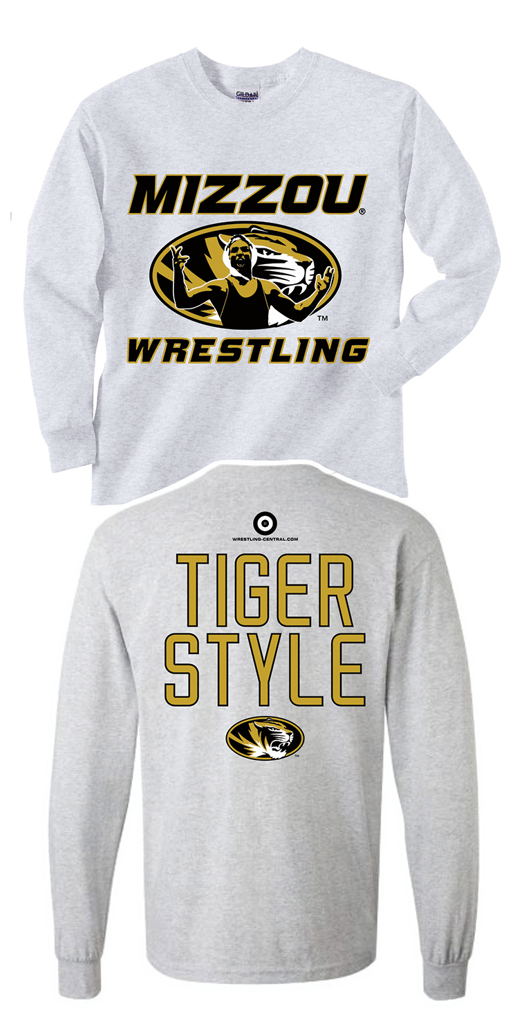 NCAA MIZZOU Wrestling / Tiger Style L/S T-Shirt, color: White - Click Image to Close